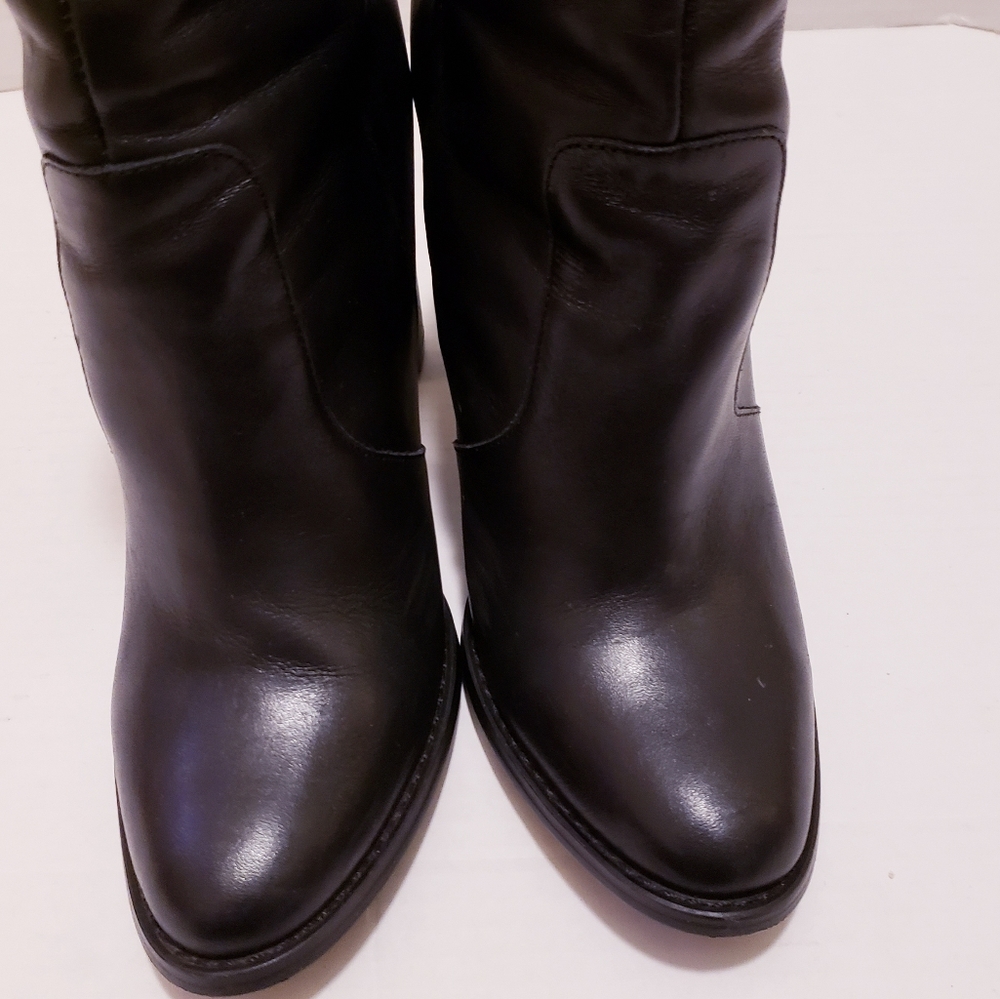 Steve Madden Women 9M Black Ankle Boots Roooler Leather Side Zip High Block Heel - Picture 5 of 12